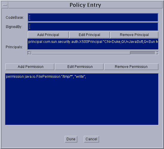 Policy Entry with One Principal and one Permission